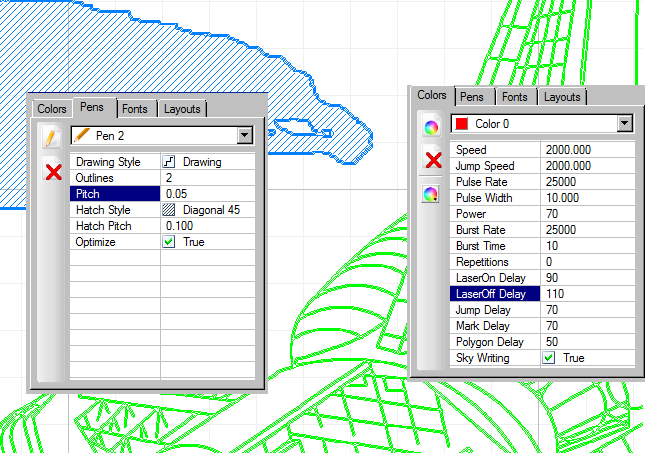 Laser and vectoring parameters